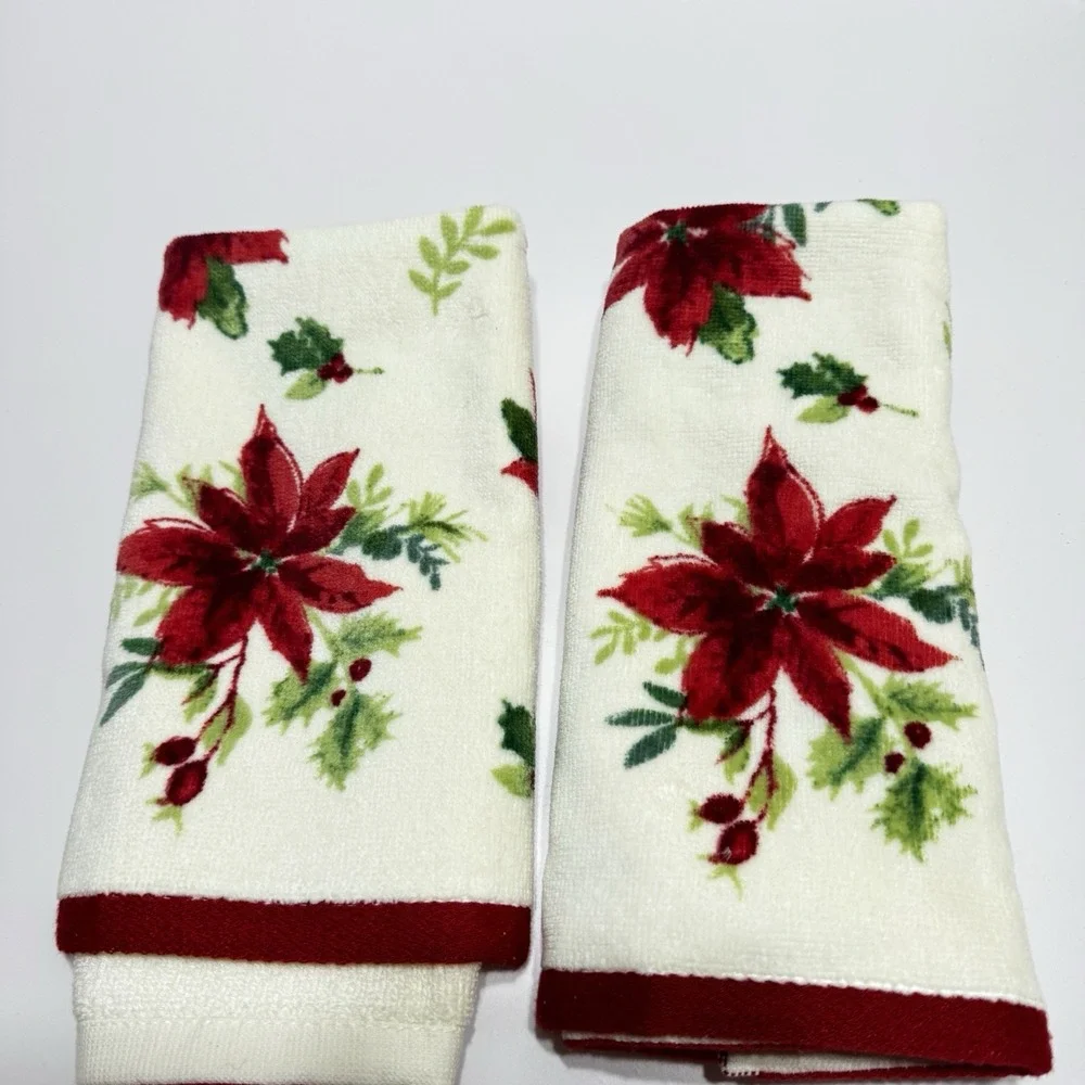Lenox Winter Meadow 6 Pc Bath Hand Finger Tip Towel Set Poinsettia New Cotton